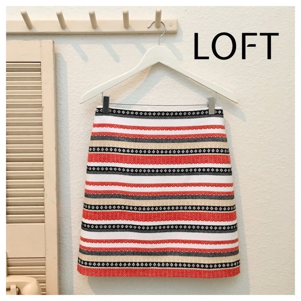 Ann Taylor LOFT Woven Striped Orange & Black Short Skirt Size 0